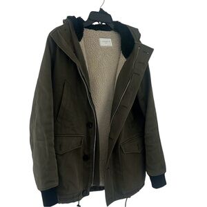 Sandro Paris Khaki Forest Green Faux Fur Lined  Size M